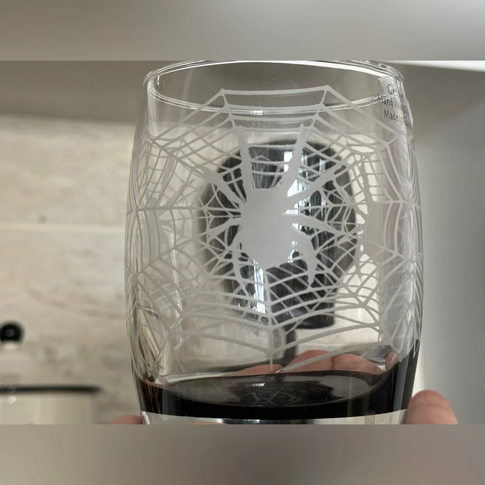 Set of 2 spider Old Fashioned etched glasses